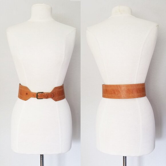 Guy Laroche Vintage Paris Made in France Wide Leather Belt 28 Tan Brown Designer - Picture 2 of 14